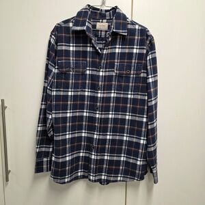 JACHS Men’s Plaid Flannel Shirt Size M Navy Blue Brown Cotton Button Up